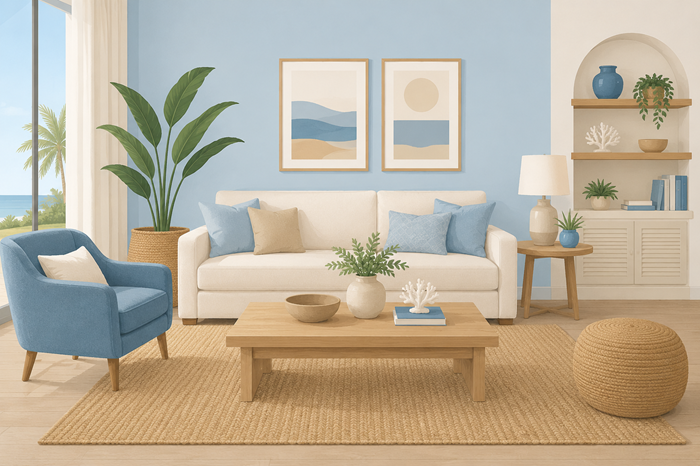 Soft Blue and Sand Living Room Ideas for Boca Homes